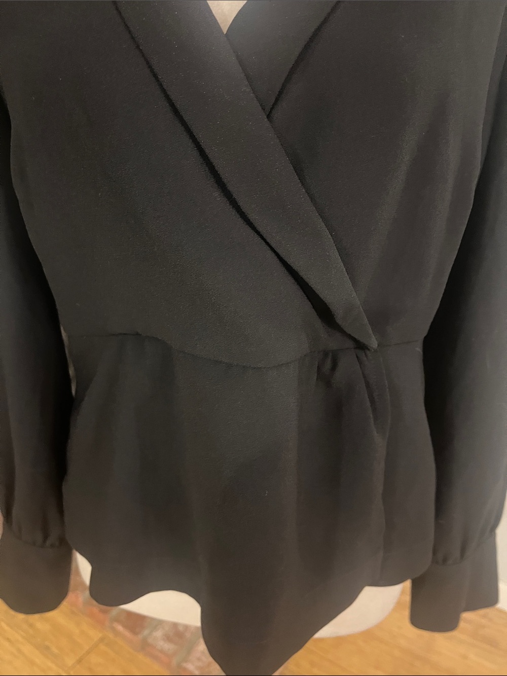 J. Crew Black PTP 22 Wrap Blouse with Peplum Hem - Picture 2 of 7